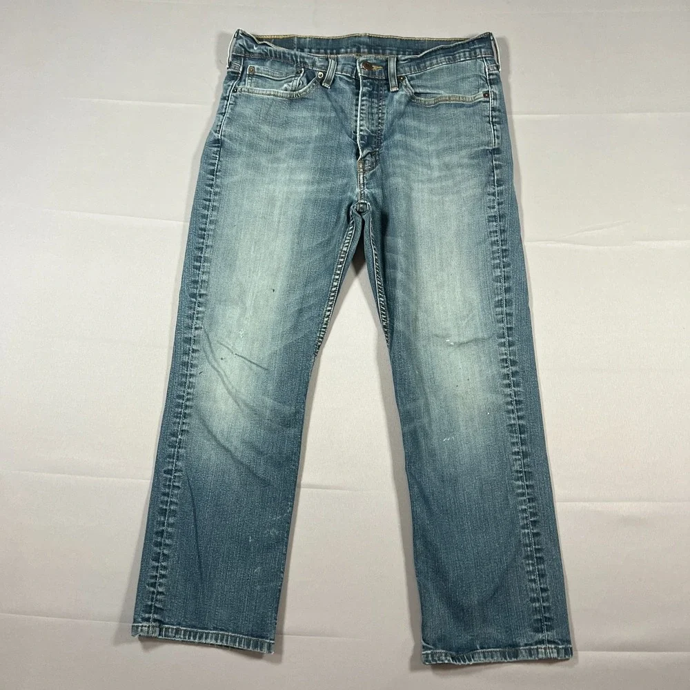 Levi's 514 Straight Fit Cropped Jeans Mens 34x29 Blue Denim Mid Rise Medium Wash
